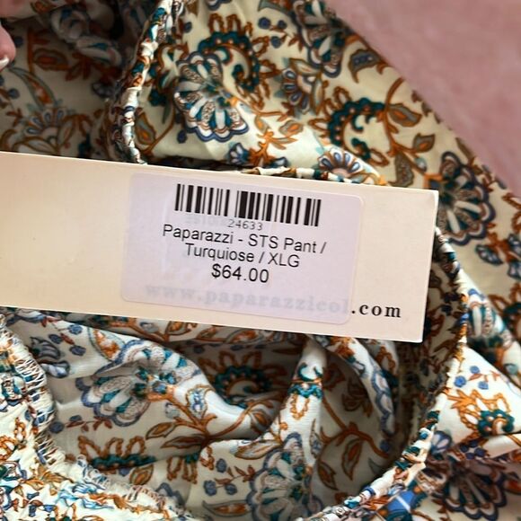 Paparazzi Cotton Drawstring Pants Size XL NWT Peach print - Picture 6 of 6